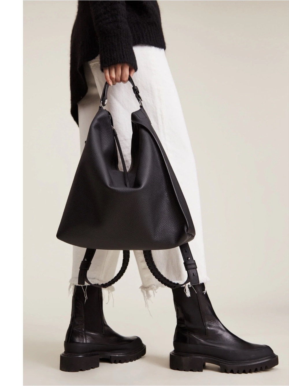 All Saints Kita Black Pebbled Leather Backpack